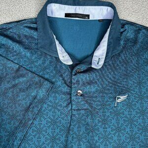 Greyson Polo Shirt Mens XL Teal Blue Golf Performance Stretch Geometric Print